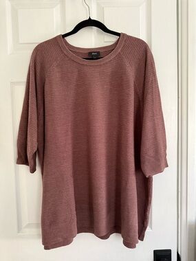 Zizzi Dusty Rose Ribbed Crew Neck Sweater with 3/4 Sleeves - Fits Like 3X